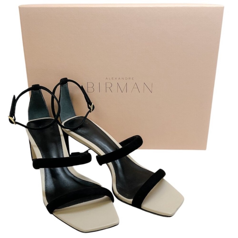 Alexandre Birman Black and Ivory Suede Strap Heels